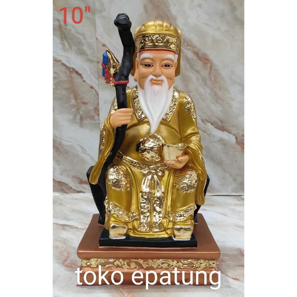 patung dewa bumi / tecukong / tutikong / te cu kong - 10 inch - fiber  - emas