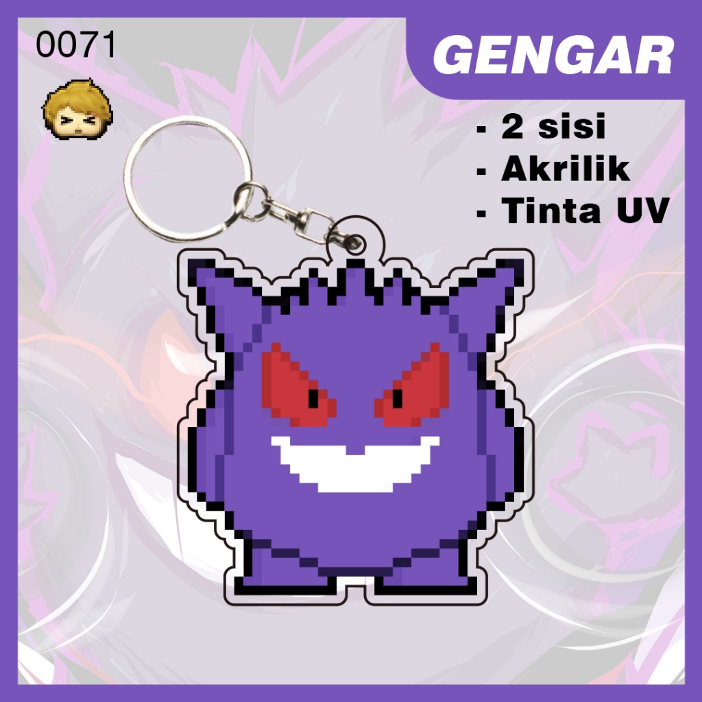 Gantungan Kunci Akrilik, Keychain Pixel Games Pokemon Gengar - 71