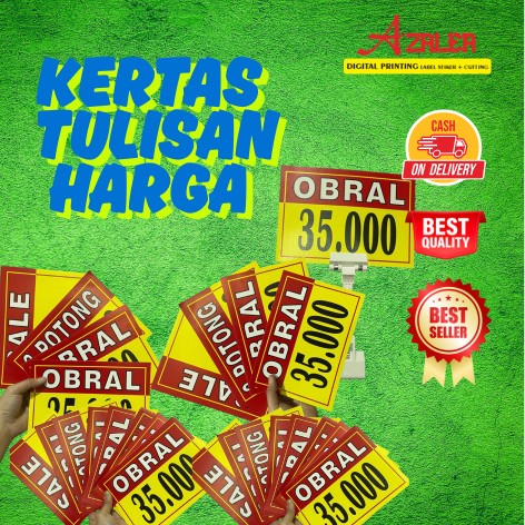 

Kertas Tulisan Harga Bandrol / Name Tag Harga Jualan / Kertas Obral Harga Jualan / Depok Kertas Harga