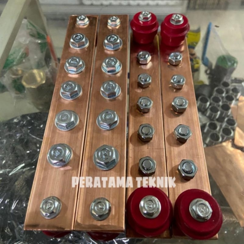 busbar tembaga 10mm x 30mm x 200mm 5baut M8 komplit tinggal pakai