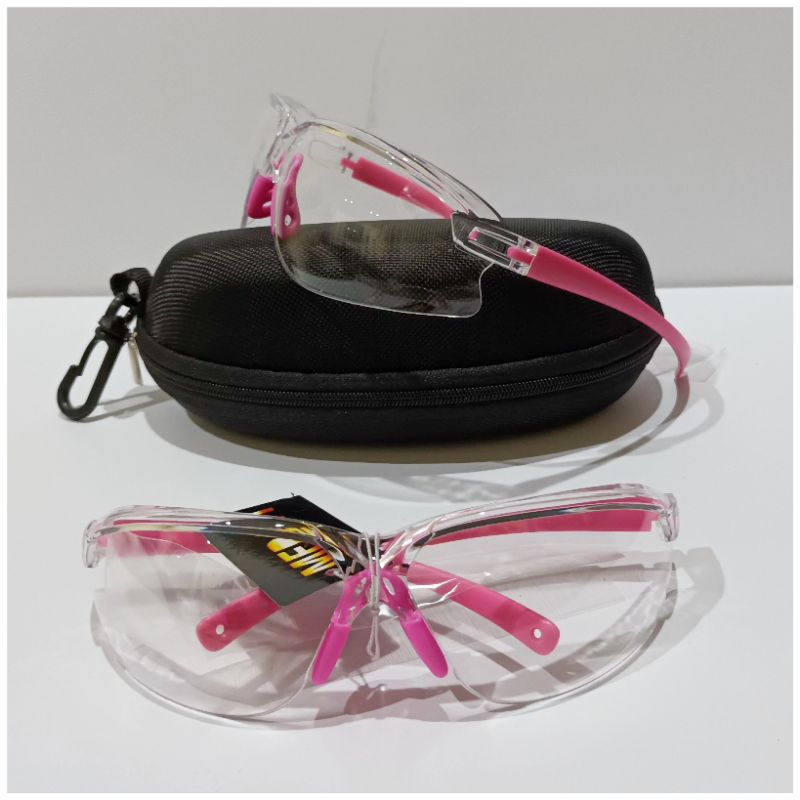 Kacamata dewasa wanita sporty slim fit bening clear lens safety glasses frameless pink bagus murah k