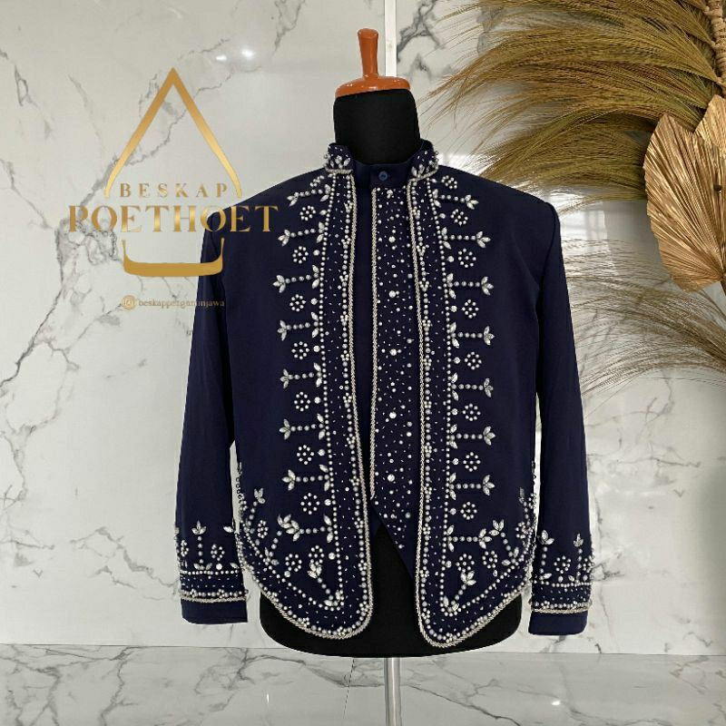 beskap pengantin Jawa navy Payet silver matte dop premium