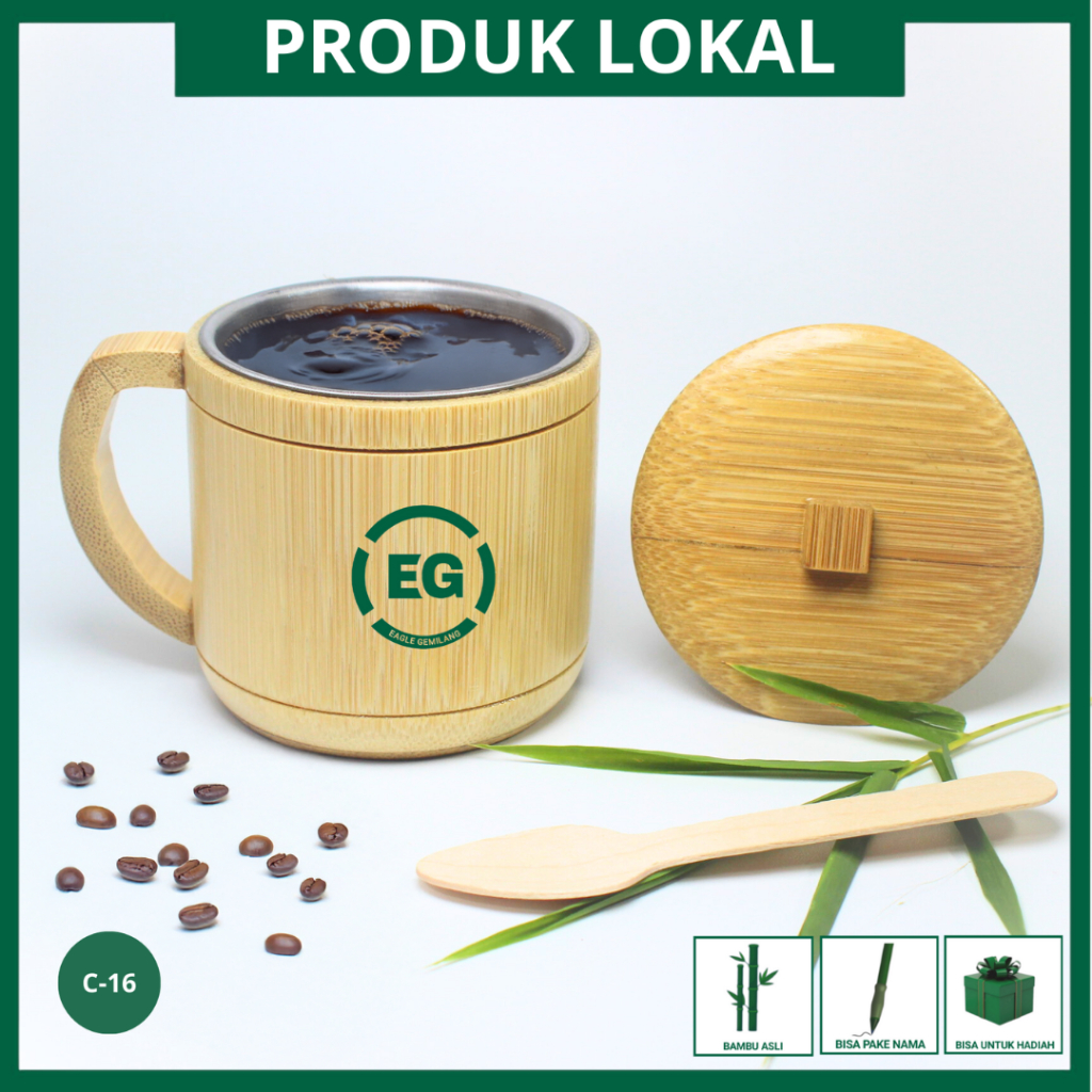 Cangkir bambu cangkir kopi tahan panas lapis stainless Bisa pake nama