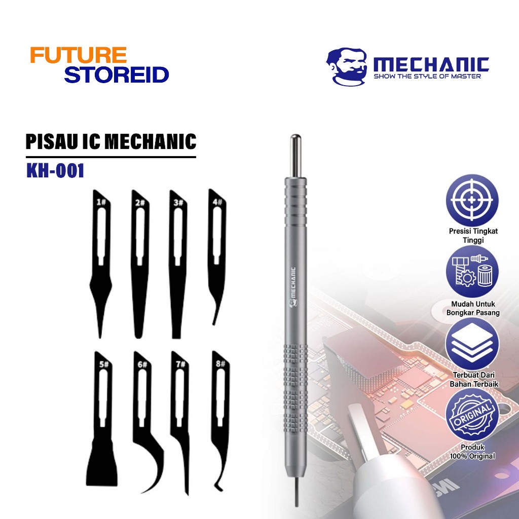 

MECHANIC PISAU IC KH-001 QUICK REMOVAL BLADE PEN SET ORIGINAL - ALAT BANTU BUKA IC MOBO ELEKTRONIK - OPENING TOOLS TEKNISI HANDPHONE - ALAT PEMBERSIH IC CPU