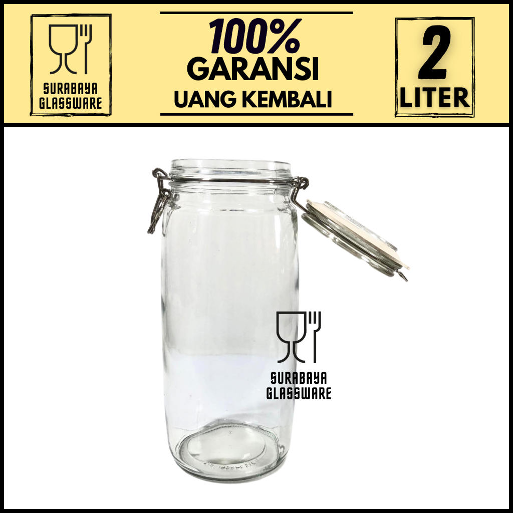 TOPLES KACA KEDAP UDARA 2 LITER TOPLES BOTOL JAR TEMPAT WADAH PENYIMPANAN KEDAP UDARA LEBARAN TUTUP 