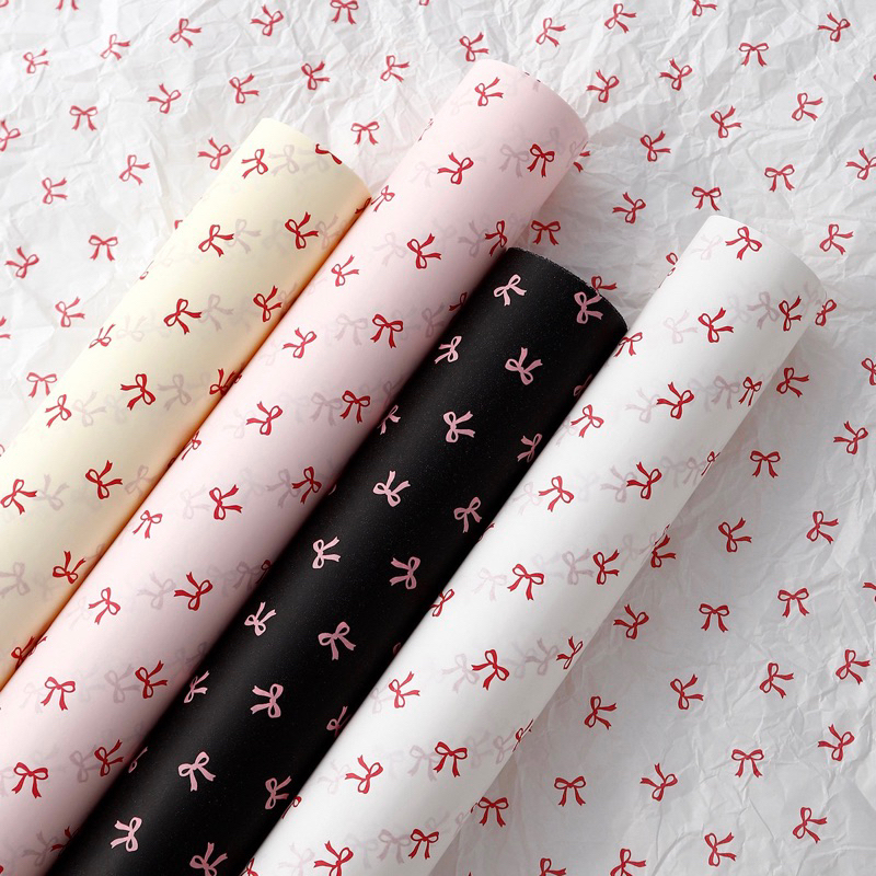 

[5 LEMBAR] Flower Wrapping Paper Ribbon | Kertas Buket Bunga Motif Pita | Hiasan Dekorasi