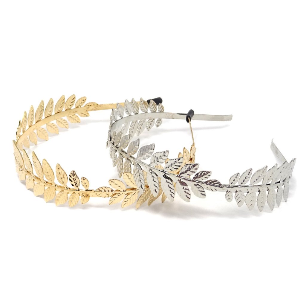 FC Bando Headband Athena Metal Daun Mewah Elegan ala Yunani Romawi Aksesoris Rambut Pesta