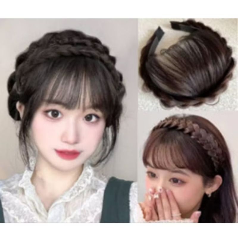 Bando Rambut Kepang / Bando Poni Korea / Bando Poni / Rambut Palsu Wanita anak / Poni Palsu Korea