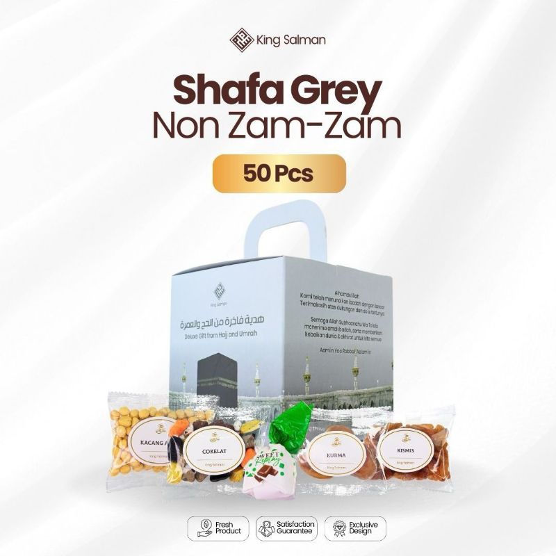 

Oleh Oleh Umroh & Haji Premium - King Salman Deluxe Gift | SHAFA (Non Zam-Zam) GREY 50 PCS Exclusive