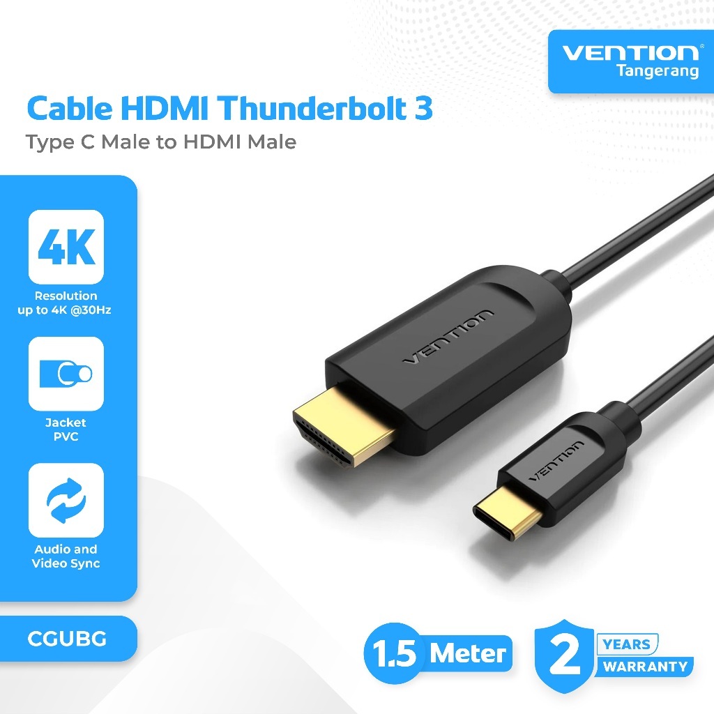 VENTION CGUBG Kabel Converter Type C Male to HDMI Thunderbolt 3 Male 4K 30Hz HD UHD Gold Plate 1.5M 