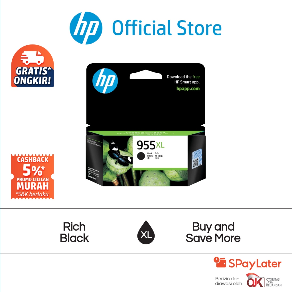Tinta HP 955XL High Yield Black Original Ink Cartridge Hitam Cartridge Asli HP OfficeJet Pro 8210 Pr