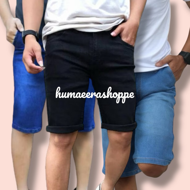 Celana JEANS pendek pria | celana jeans pendek hitam navy biru terang biowash garmen