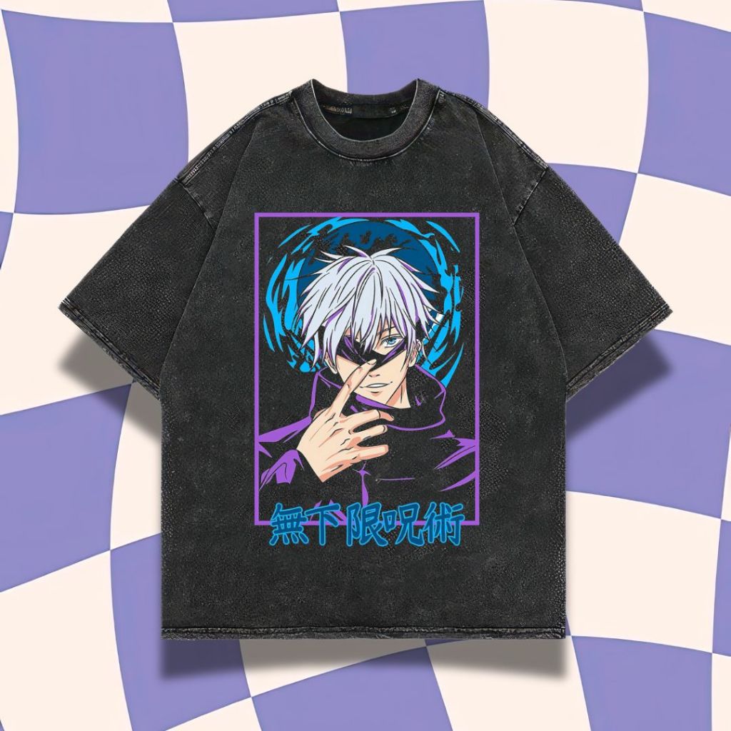 Purple Haze "Gojo Satoru" Oversized T-Shirt | Stone Wash | Kaos Gojo Satoru | Anime | Kaos Jujutsu K