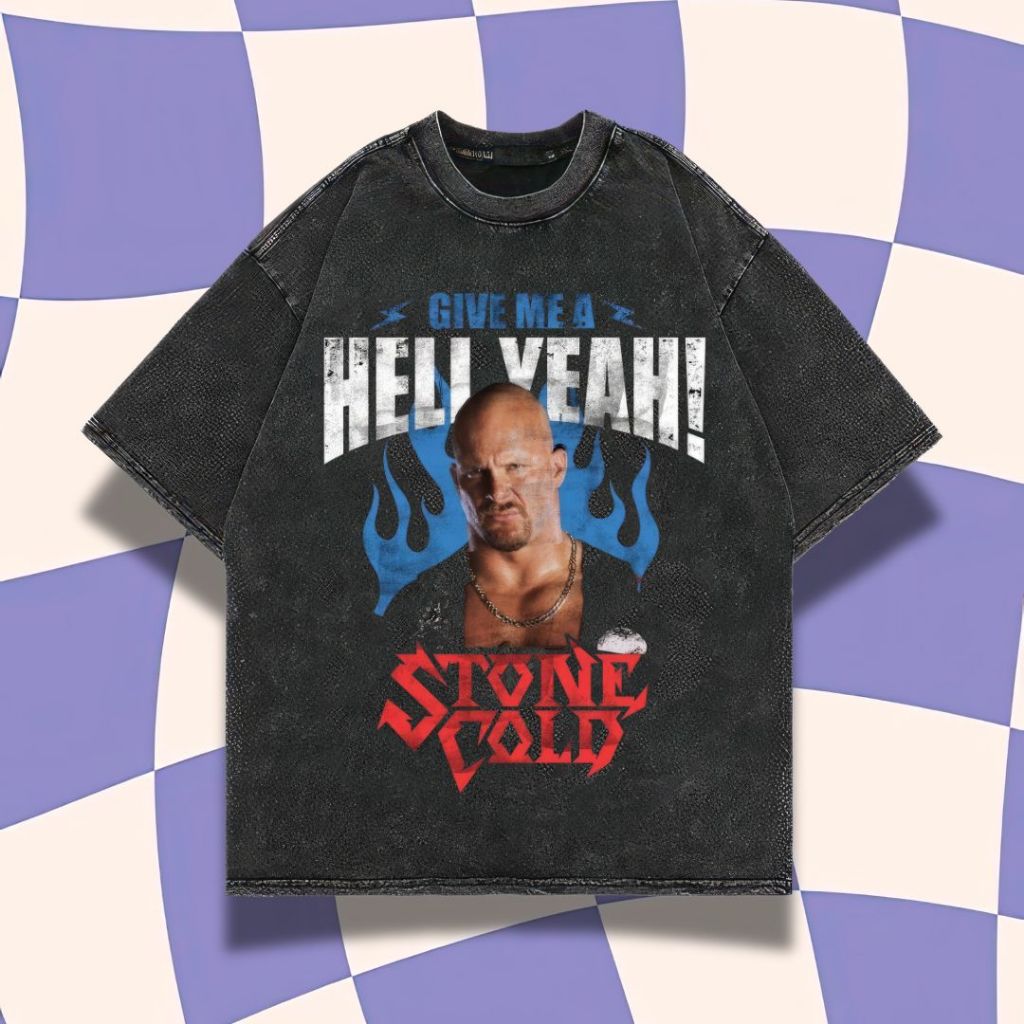 Purple Haze "Stone Cold" Oversized T-Shirt | Stone Wash | Kaos Stone Cold | Steve Austin | Kaos Smac