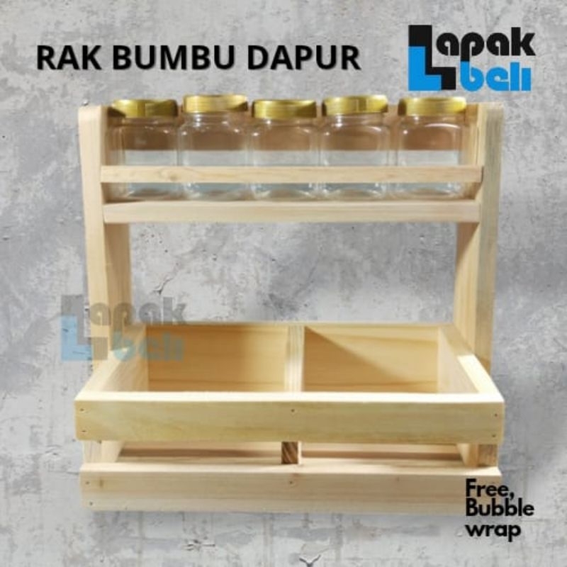 RAK BUMBU KAYU ESTETIK / TEMPAT BUMBU DAPUR / RAK KAYU JATIBELANDA SERBAGUNA