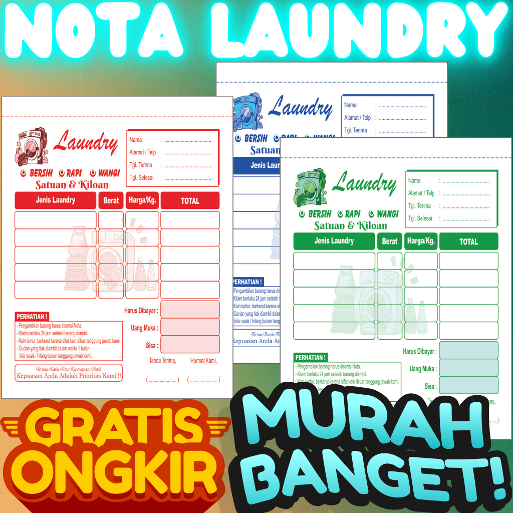 

[100 LEMBAR] Buku Nota Laundry Satuan Termurah Ukuran 1/8 Folio