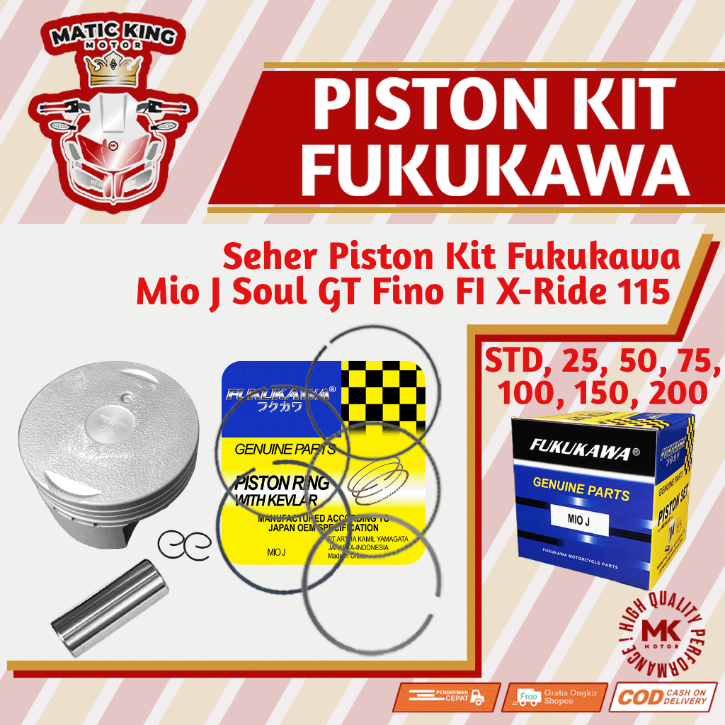 Fukukawa Piston Seher KIT Oversize Mio J Soul GT Fino Xride 115 cc 54P STD 25 50 75 100 150 200