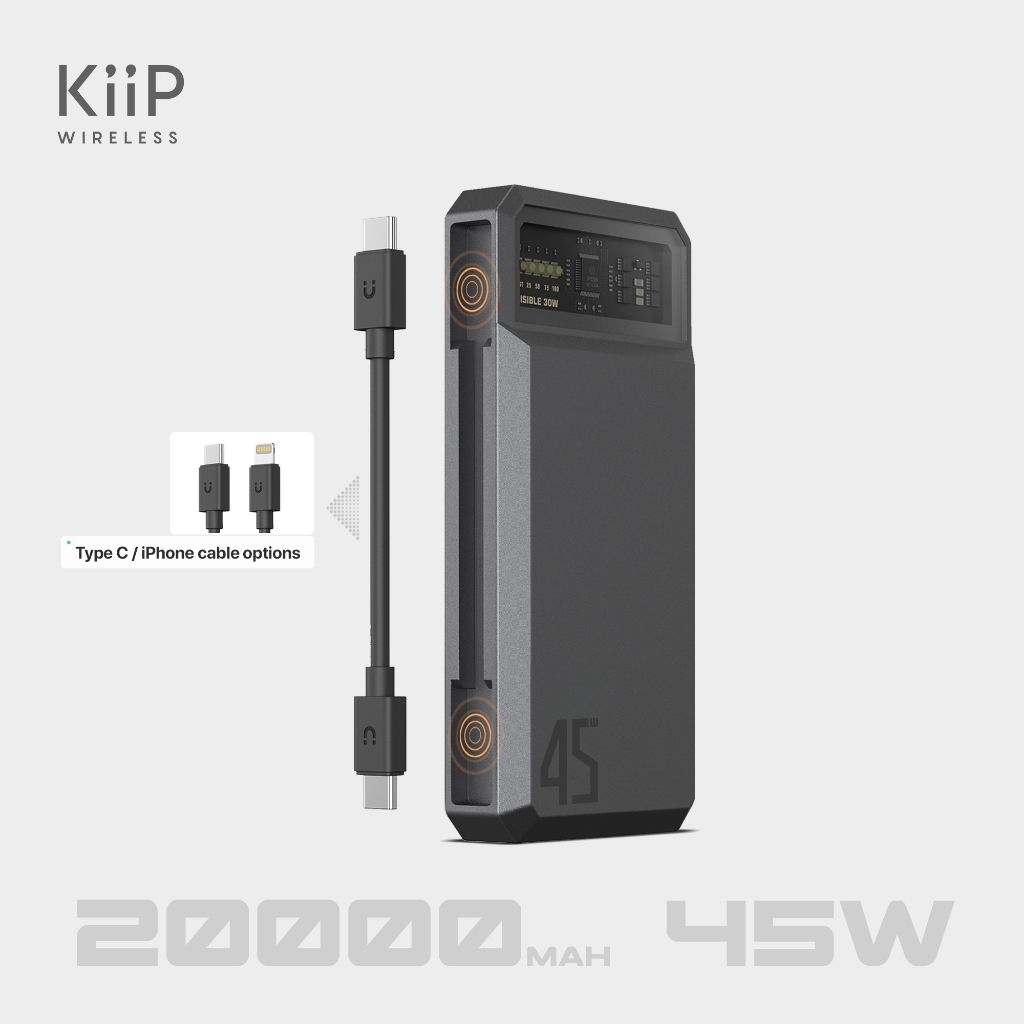 KiiP E59 Power Bank Magnetic Cable 45W Fast Charging TC PD Lightning 20000MAH