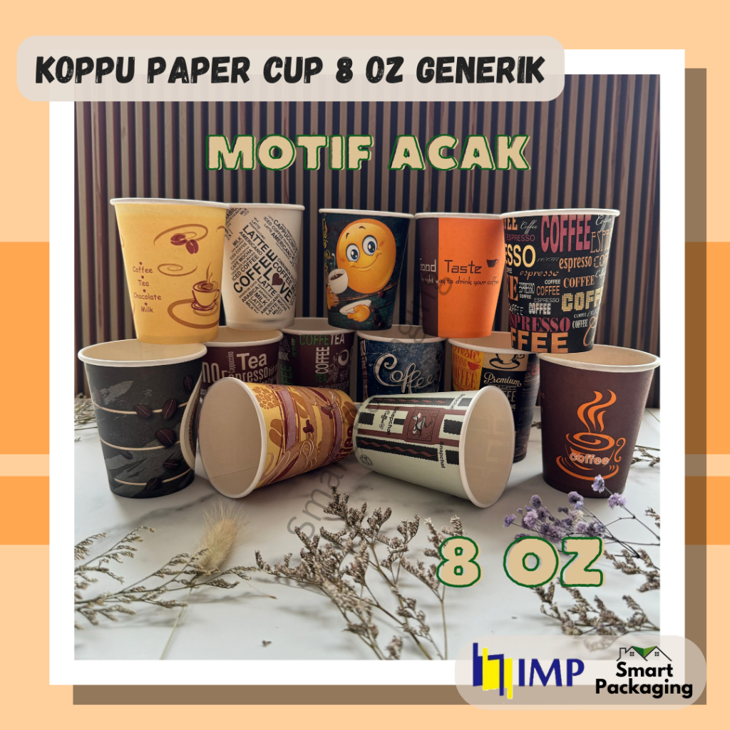 [ISI 50 PCS] KOPPU Paper Cup 8 Oz Generik / Papercup 8Oz 240ml Motif Random / Gelas Kertas Warna War