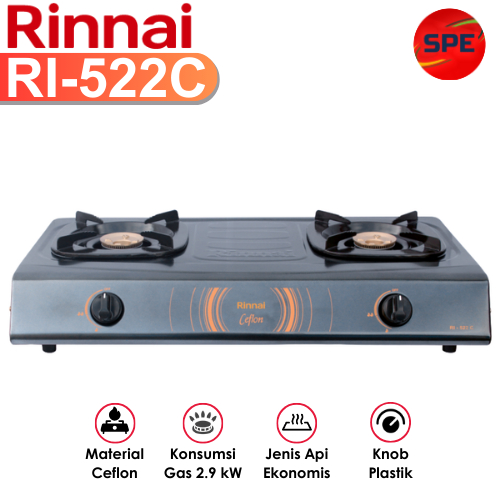 KOMPOR GAS 2 TUNGKU RINNAI RI-522C / RI522C GARANSI RESMI (MEDAN)