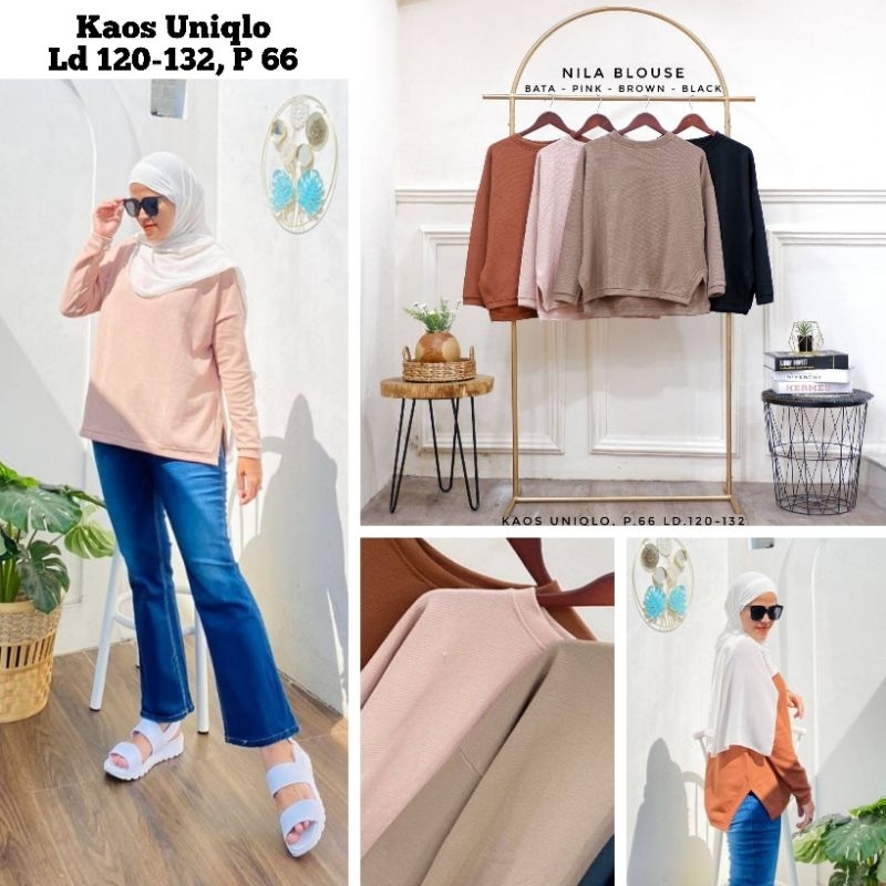 Blouse Nila Wanita Bahan Kaos Uniqlo Jumbo Lengan Panjang