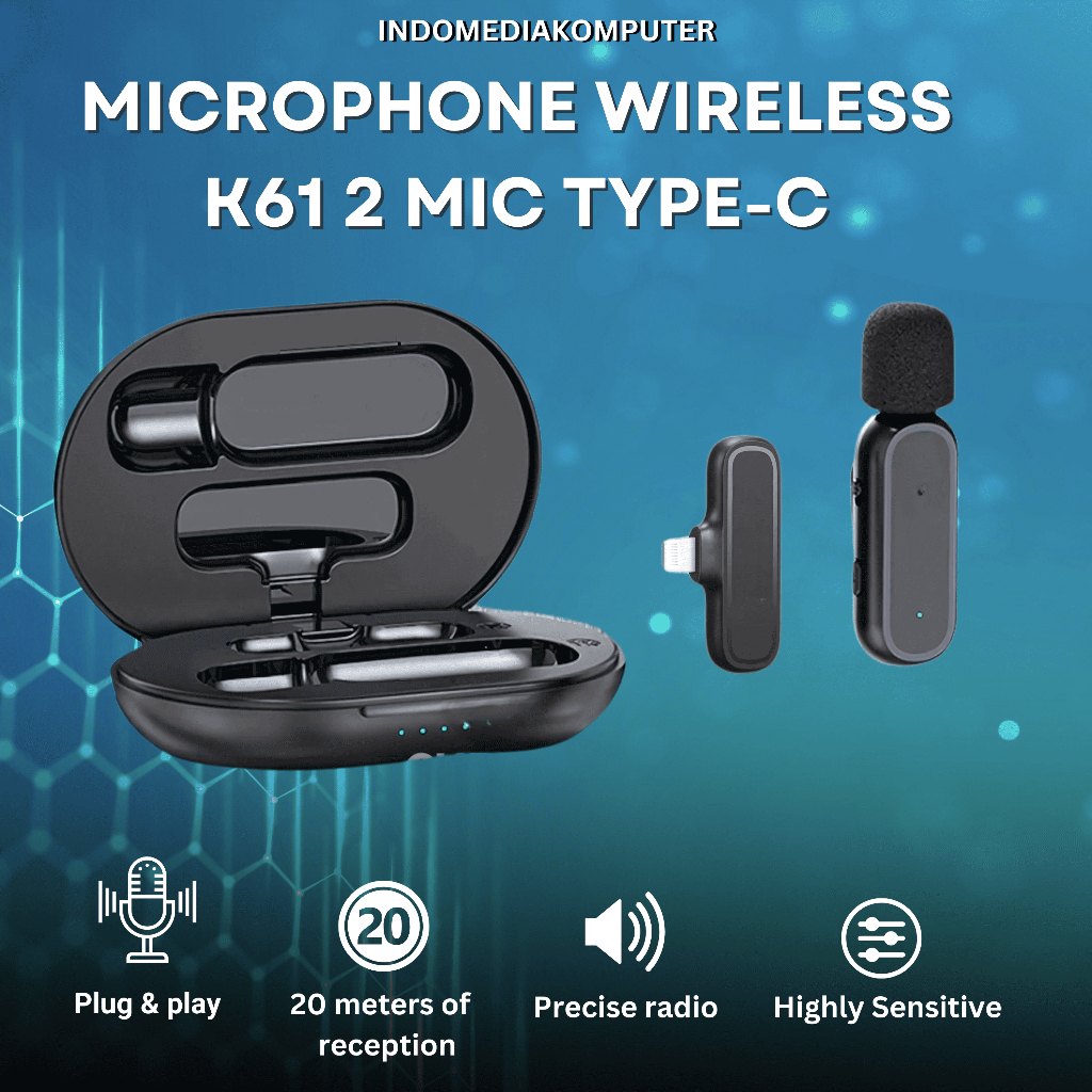 Microphone Wireless K61 2 Mic Type-C Mic K61 Wireless 2 Mic Type-C