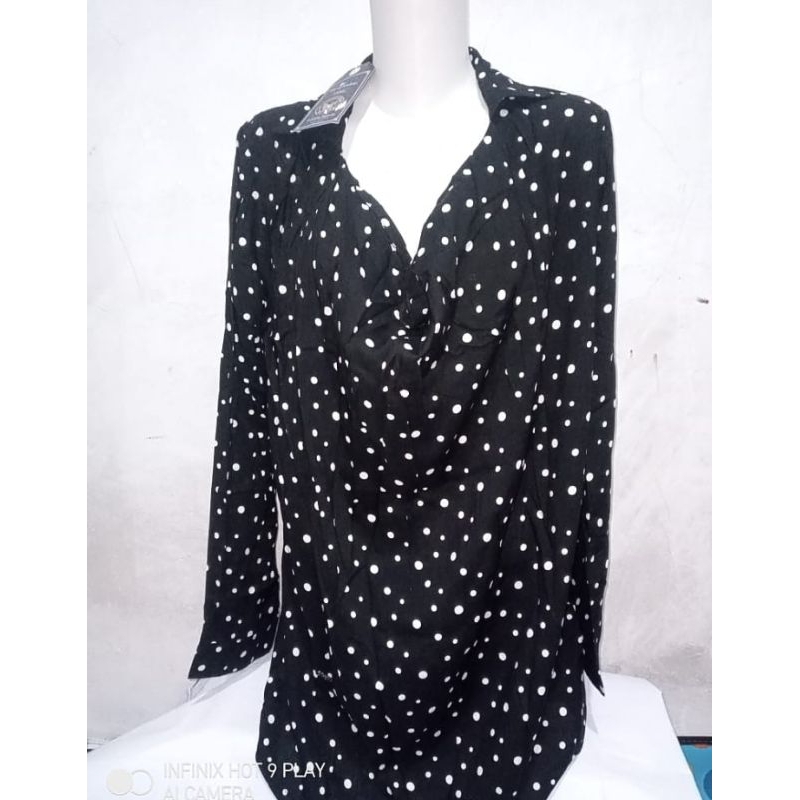 Murah Kemeja Blouse Baju Wanita MPD Emba Lengan Panjang Dot Black Size L