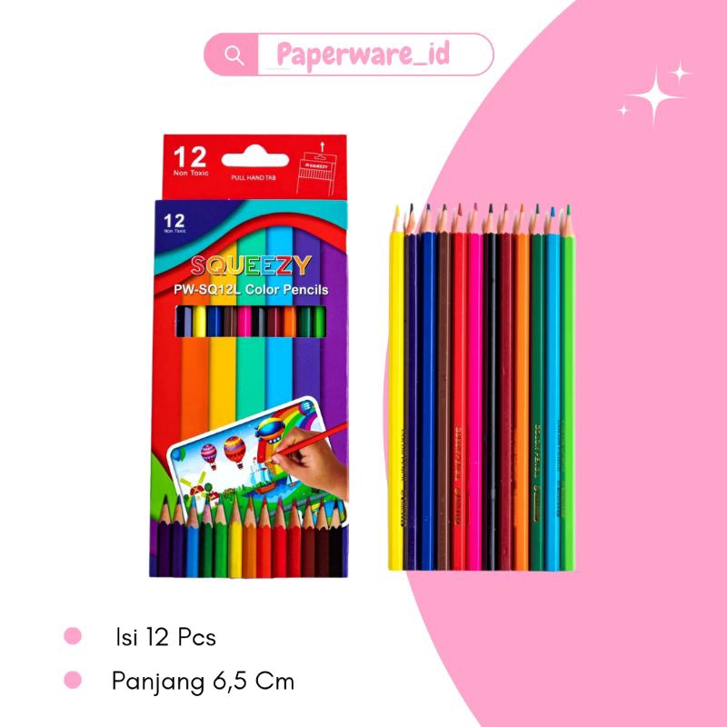 

1 set 12 warna pensil warna squeezy / pensil warna high premium isi 12 pcs