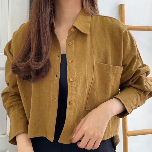 KEMEJA OUTER OVERSIZE ATASAN WANITA SHIRT KEMEJA LINEN CROP OVERSIZE LENGAN PANJANG / KEMEJA OUTER W