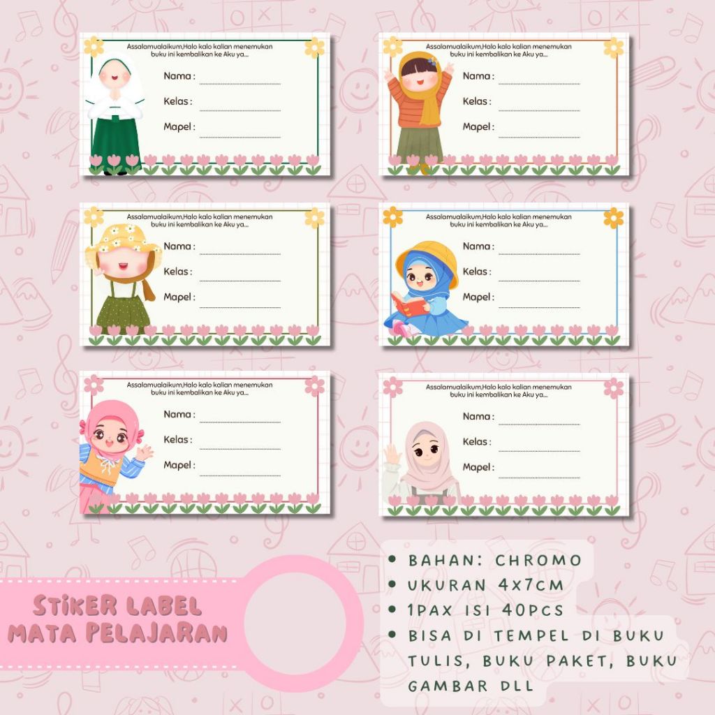 40 pcs STIKER BUKU MATA PELAJARAN STIKER LABEL MATA PELAJARAN STIKER NAMA