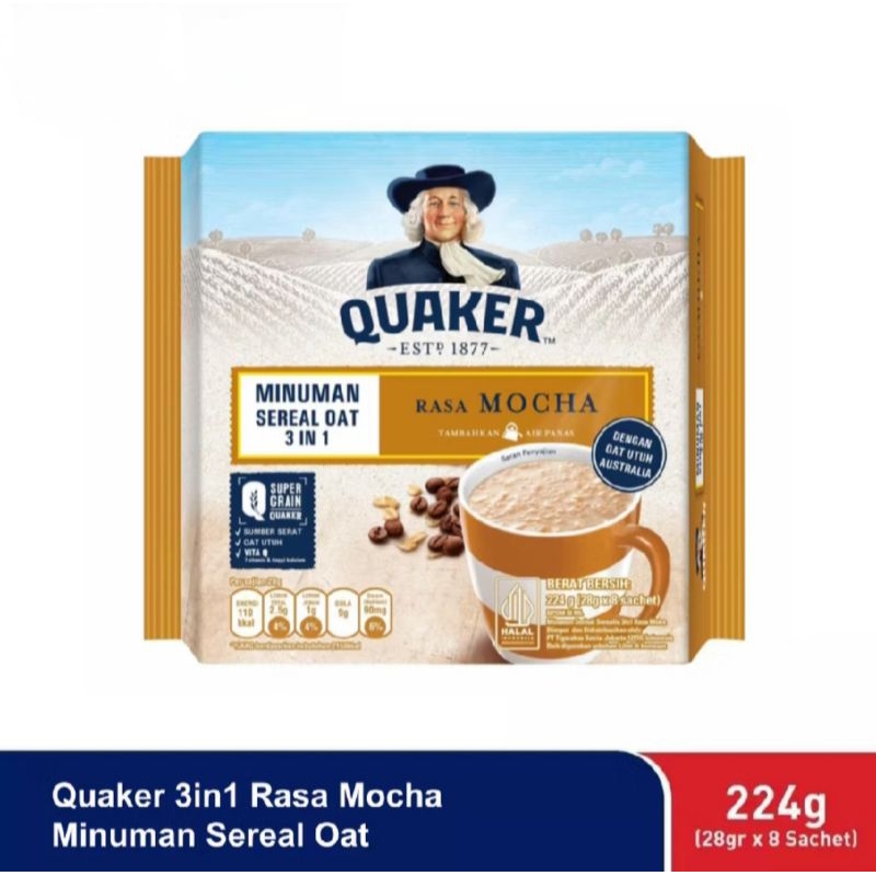 

Quaker 3in1 Mocha 8 Sachet - Minuman Sereal Oat