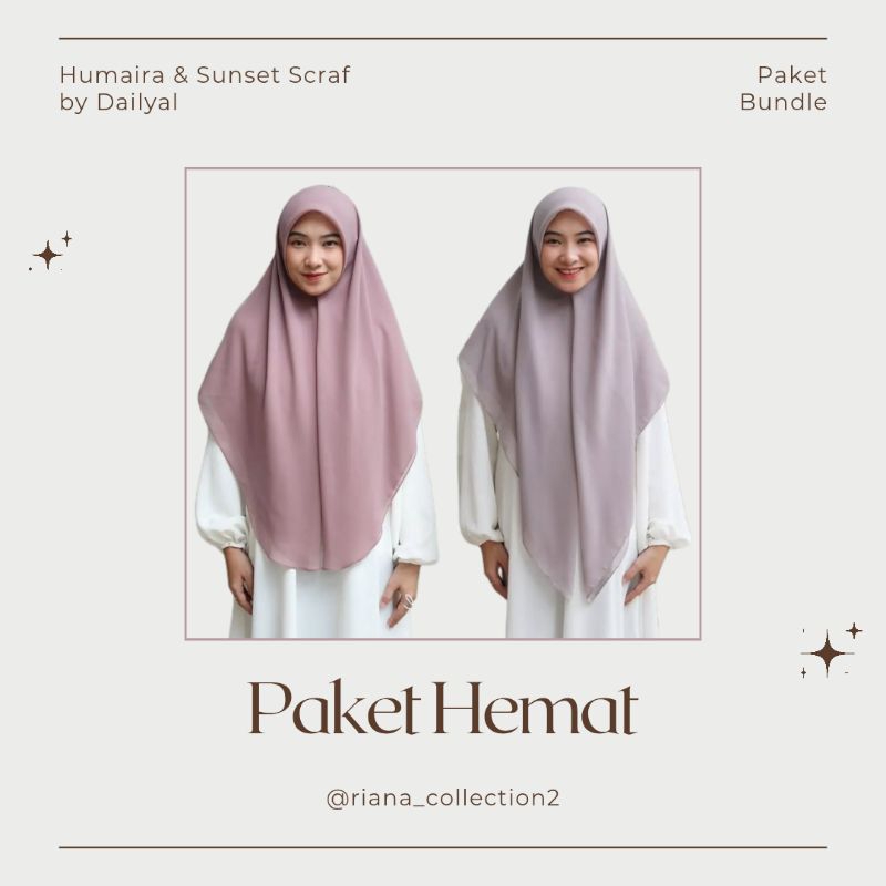 [Size XL] [PAKET HEMAT] Bundle 12 pcs Hijab Polycotton – Humaira (Hijab Malay/Oval 2) & Sunset Scarf