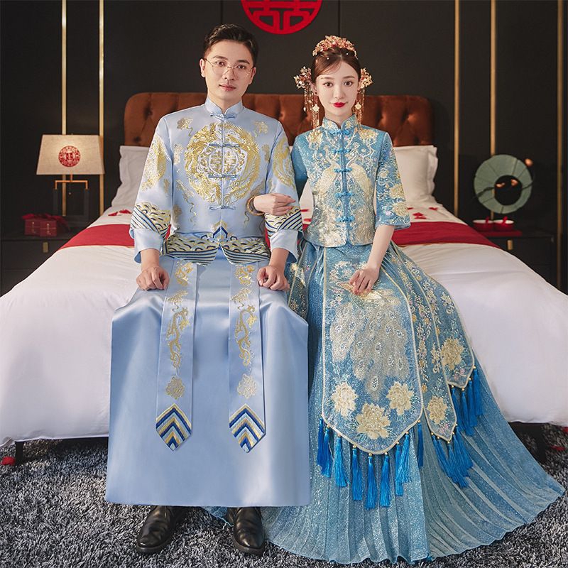 Realpic S-3XL CHW-118  Set Cheongsam couple impor gaun sangjit pakaian chinese wedding outfit couple