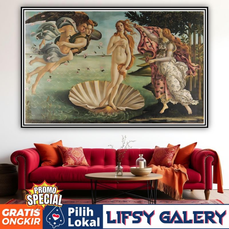 Cetak poster Antik Lukisan Bergaya Eropa Birth of Venus by Sandro Botticelli dekorasi rumah ruangan 
