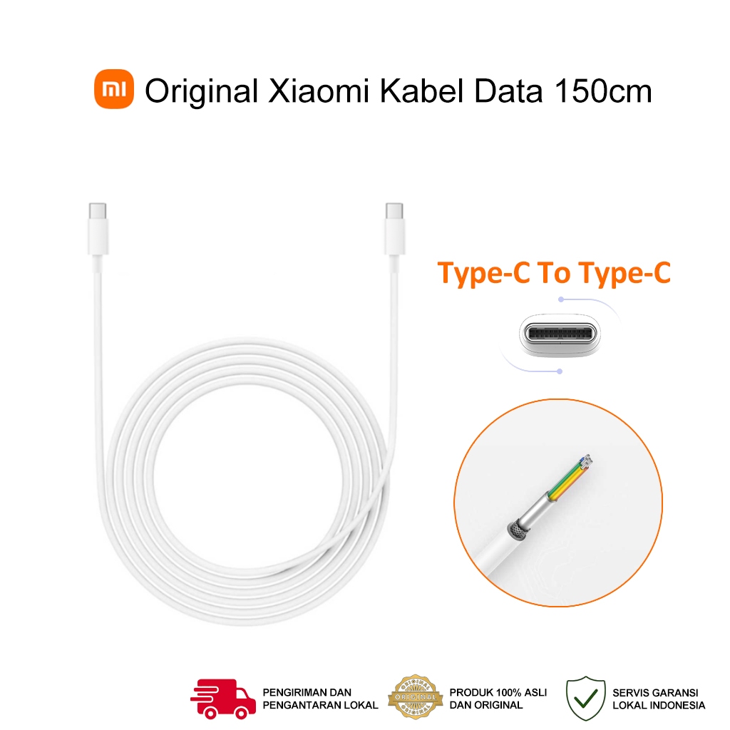 Original Xiaomi Kabel Data Type C To Type C Max 5a 100w, 150cm