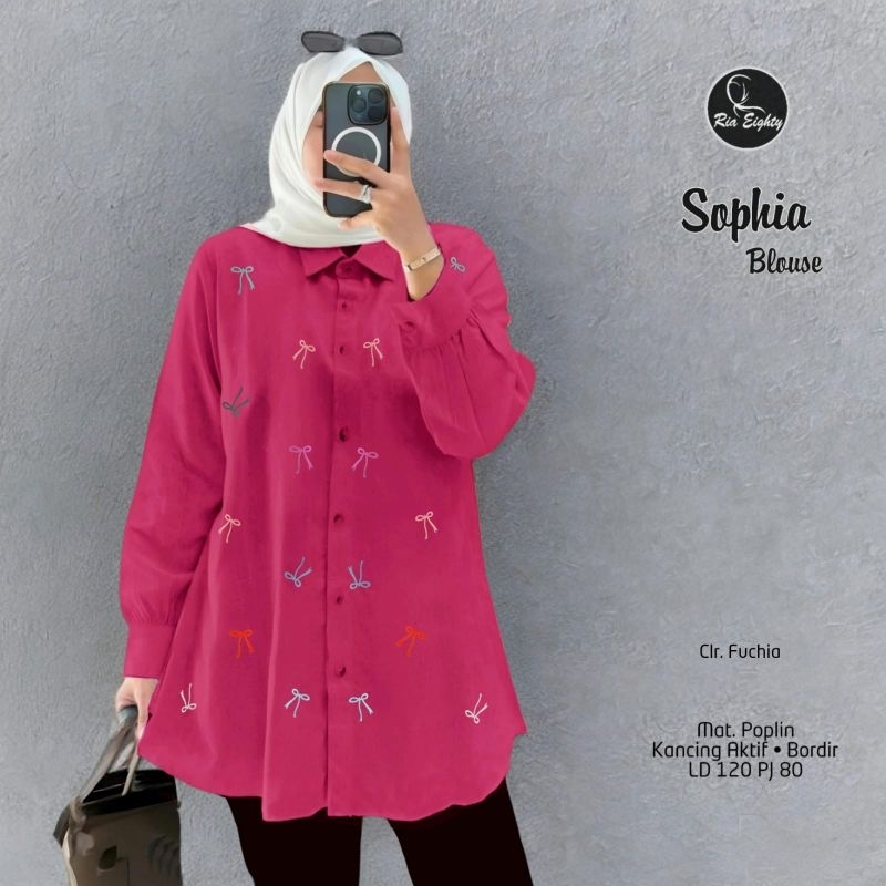 SOPHIA BLOUSE / ATASAN KEMEJA BLUS JUMBO WANITA / MATT POPLIN APP BORDIR / KANCING DEPAN AKTIF