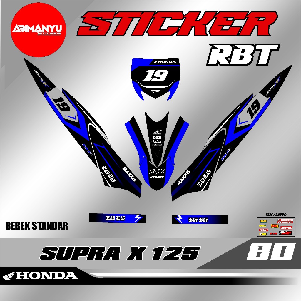 Sticker SEMI FULLBODY RBT SUPRA X 125 RBT  MOTOR TRABAS ABM / STIKER DEPAN RBT ABM 80