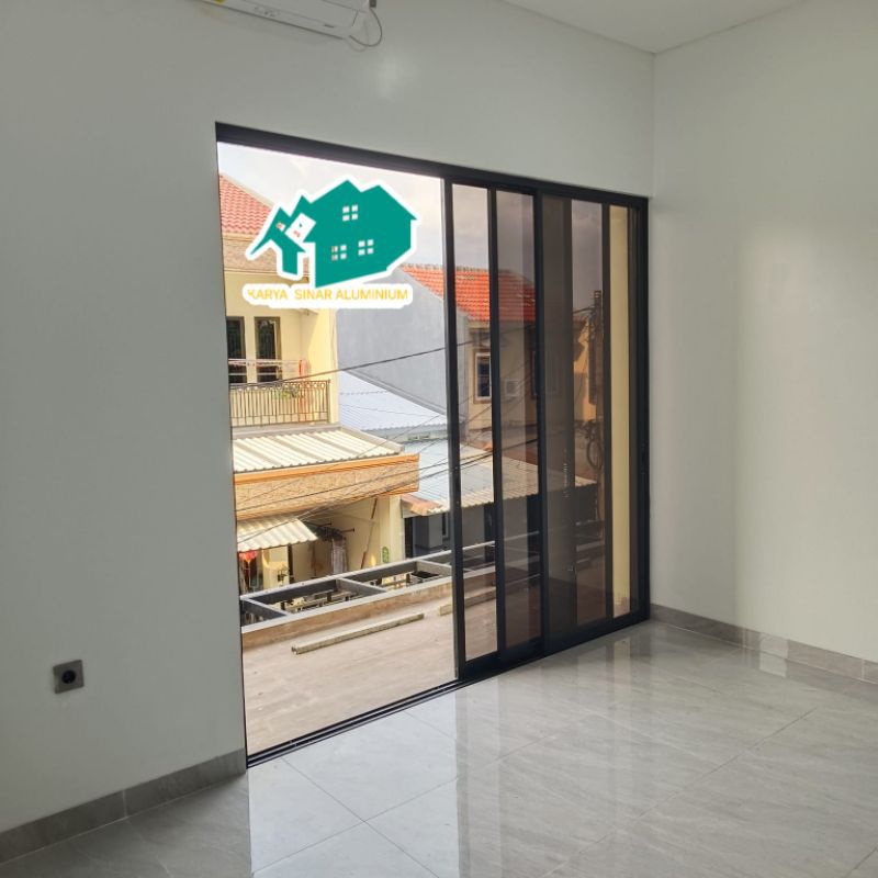 pintu sliding door 3 Trak/kaca one Way brown/Frame Aluminium YKK
