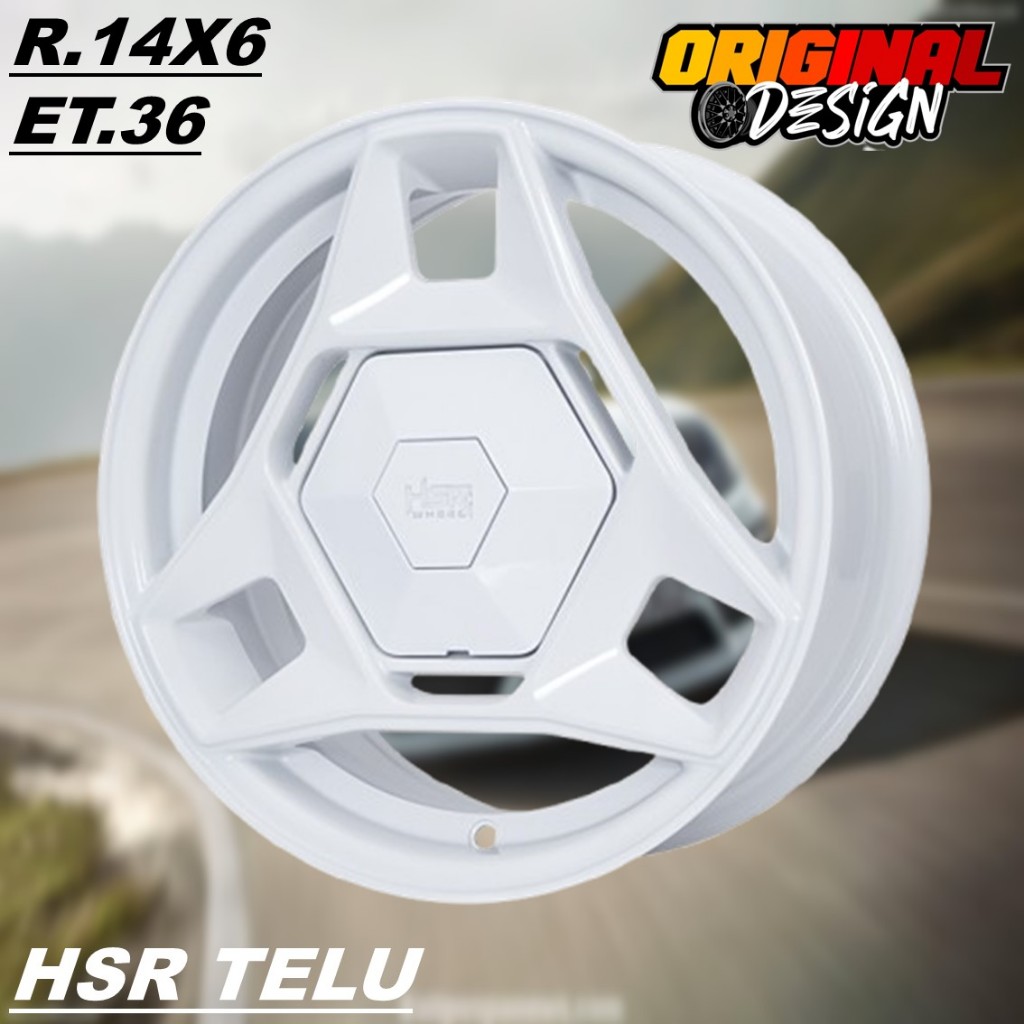 Pelek Mobil Ring 14 Lubang Baut 4 Velg HSR TELU R14 Warna Putih