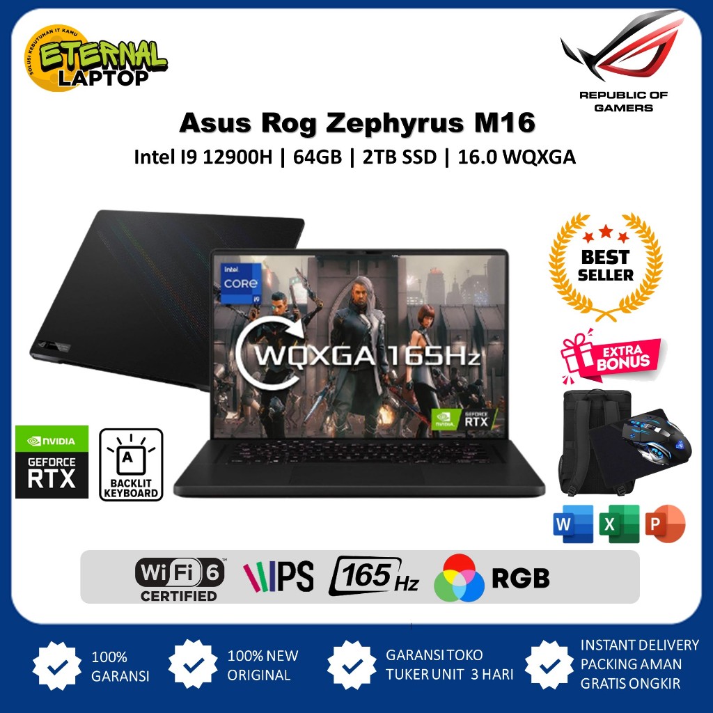 Laptop Gaming Asus Rog Zephyrus M16 GU603zx Intel i9 12900H RTX3080TI-16GGB Ram 64GB 2TB RGB Win11