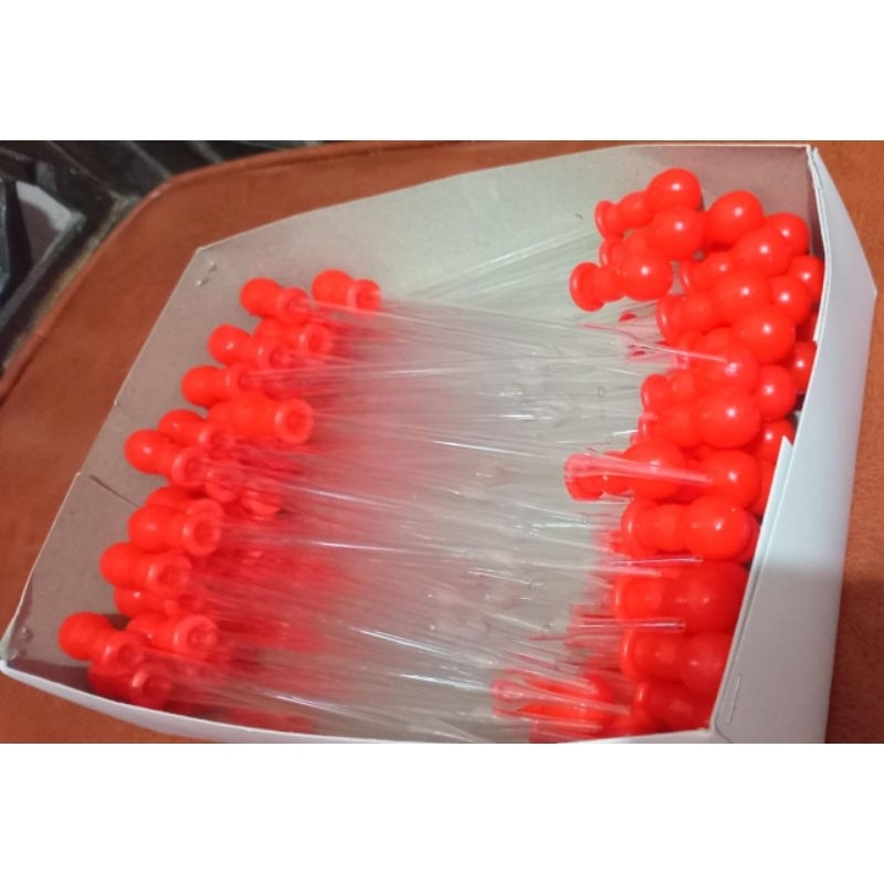 PIPET TETES KACA PANJANG 17 CM DOT MERAH PREMIUM