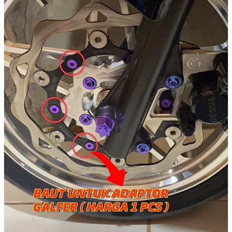 (HARGA 1 BAUT) TITANIUM ADAPTOR DISC PIRINGAN GALFER DRAT 10 M6 ORIGINAL VIETNAM