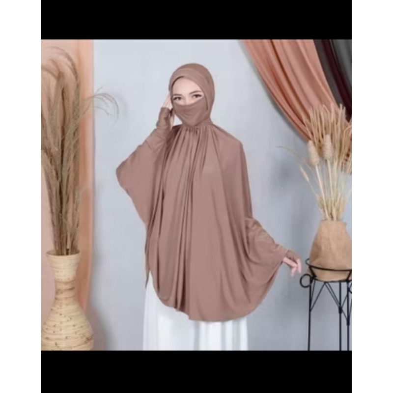 JILBAB MASKER KHANIA LENGAN CADAR TALI/HIJAB INSTAN NIQAB SYAR'I/KERUDUNG JUMBO LENGAN INSTAN