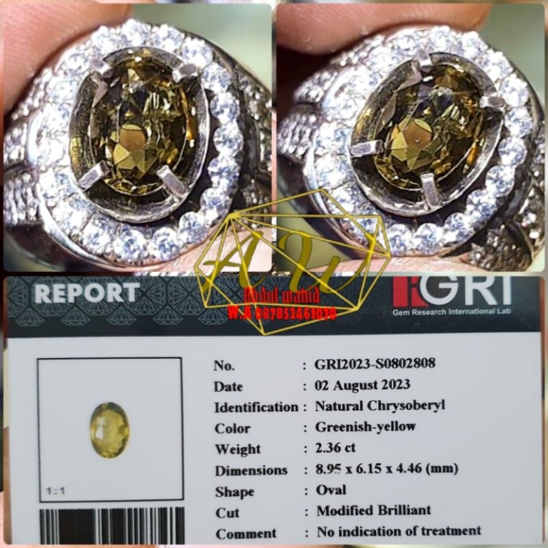 CHRYSOBERYL NTE SRILANKA 2.36CARAT-RUBY-SAPPHIRE-SPINEL-EMERALD-CATS EYE