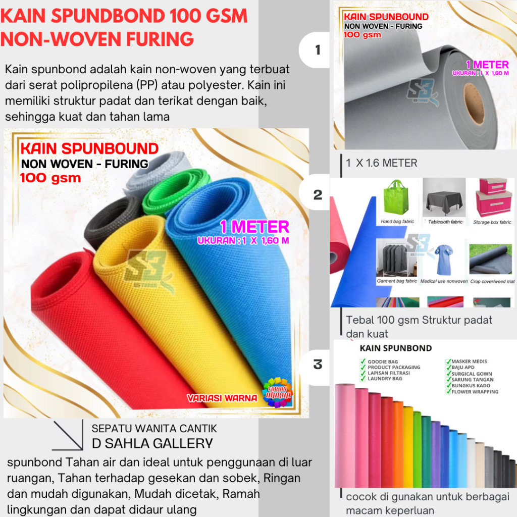 1 METER KAIN SPUNBOND 100GSM LEBAR 160 CM METERAN KAIN NON WOVEN SPUND BOND FURING 100 GSM FURING PU