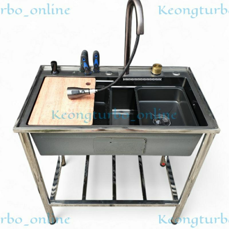 wastafel portable kitchen sink table premium stainless sus 304 75x45x80cm black coating air mancur t