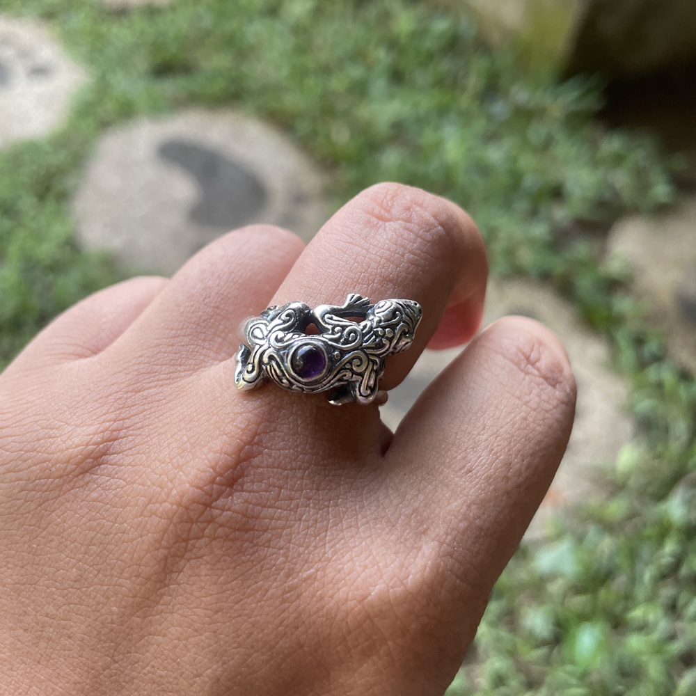 Cincin Ring Perak Silver Bali Batu Permata Ukir Tokek Gecko Cicak Asli 925 Pria Laki Wanita Keren El