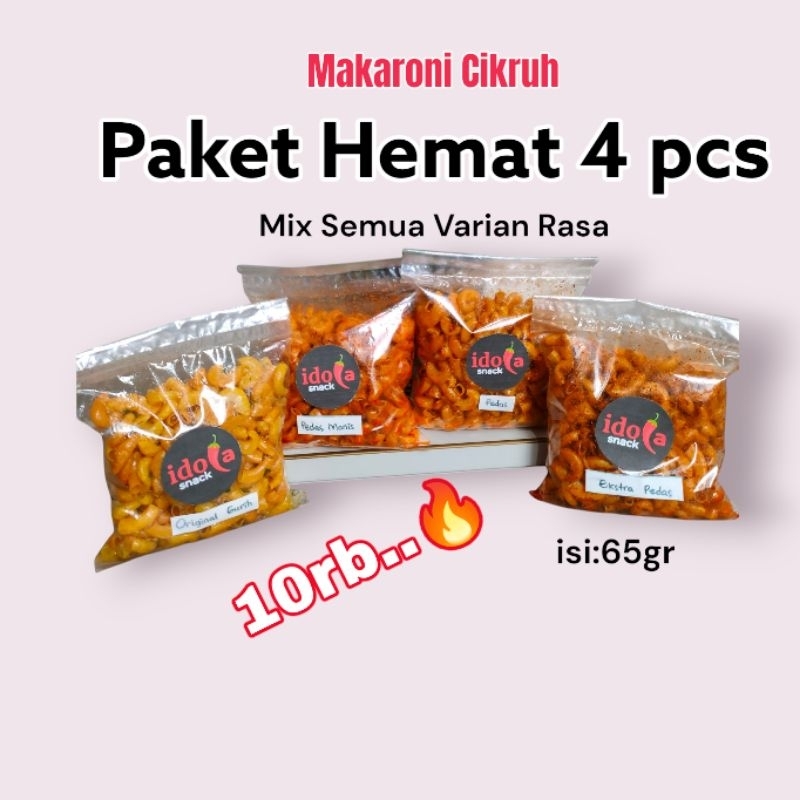 

Paket Hemat 4 pcs Makaroni Cikruh Pedas Daun jeruk 65gr Bumbu Melimpah