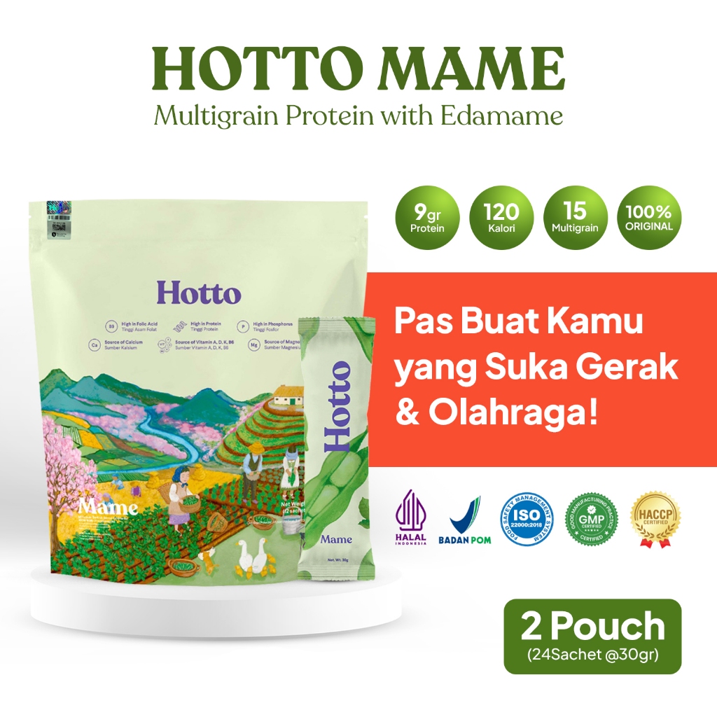 

HOTTO MAME MULTIGRAIN - 2 Pouch (24 Sachet) | HOTTO PORTO Multigrain Protein with Edamame 100% ORI