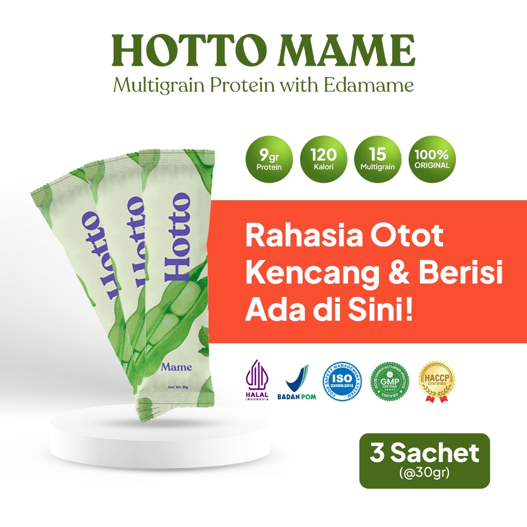 

HOTTO MAME - 3 Sachet | MULTIGRAIN PROTEIN With Edamame | MAKANAN DIET SEHAT CAMILAN RENDAH KALORI